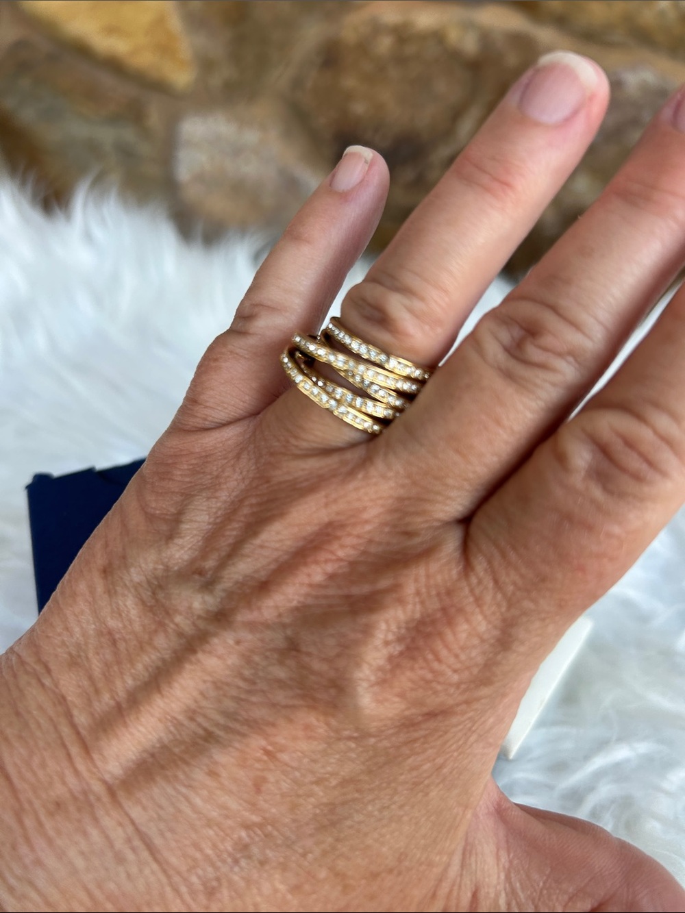 Swarovski Gold Multi-Row Pavé Crystal Stackable Ring